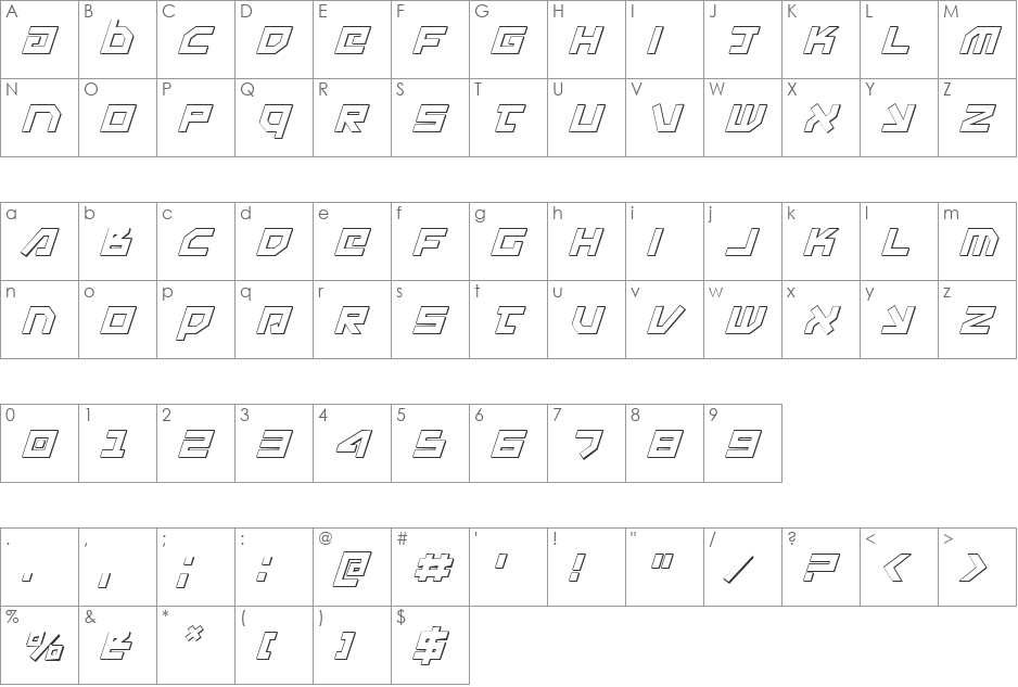 Uno Estado 3D Italic font character map preview