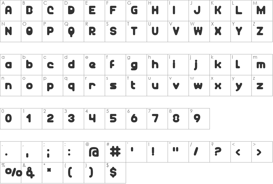 Unocide font character map preview