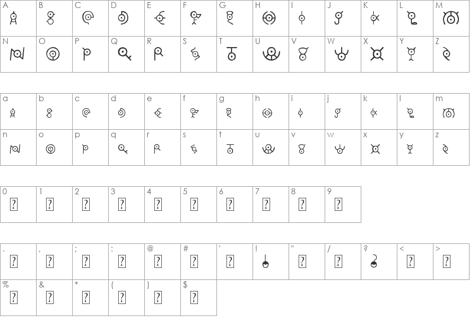 Unown font character map preview
