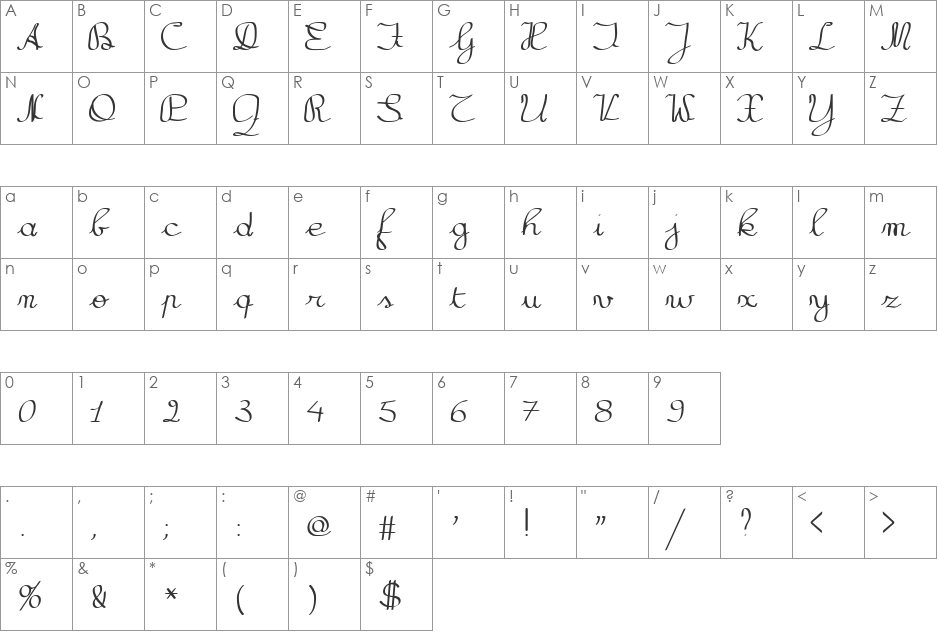 UnPilgi font character map preview