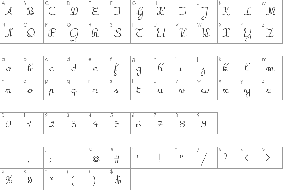 UnPilgi font character map preview