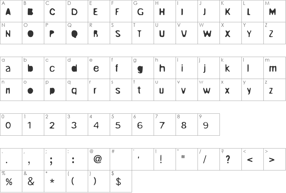 Unruly font character map preview