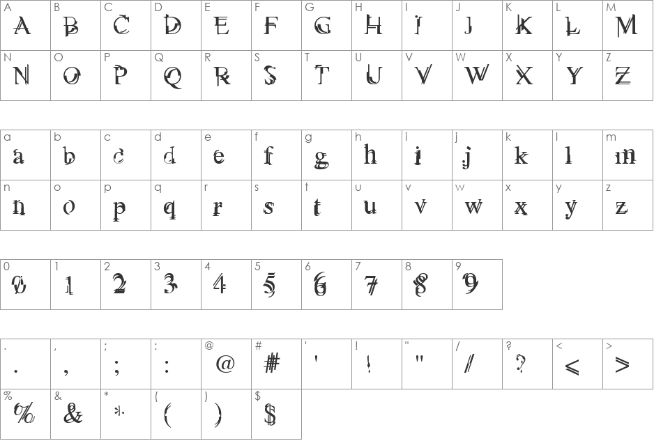Unserif font character map preview