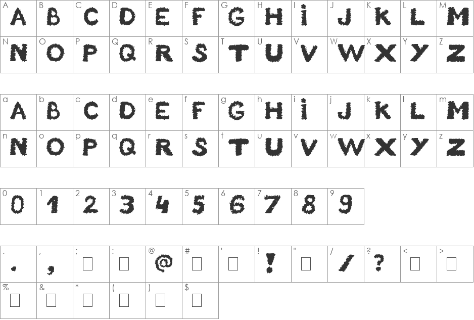 Unstable_raw_release font character map preview
