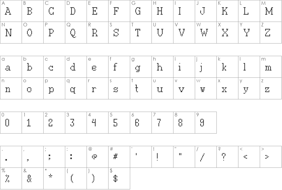 untilted font character map preview