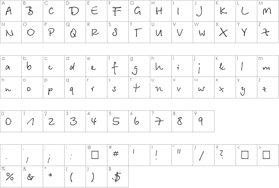 Betina font character map preview