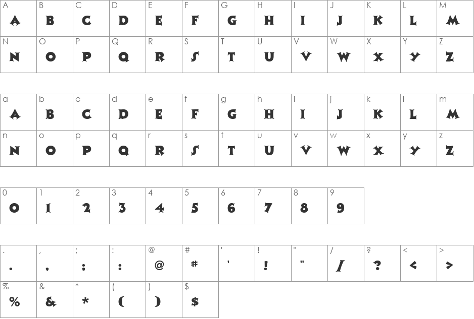 Upbeat font character map preview