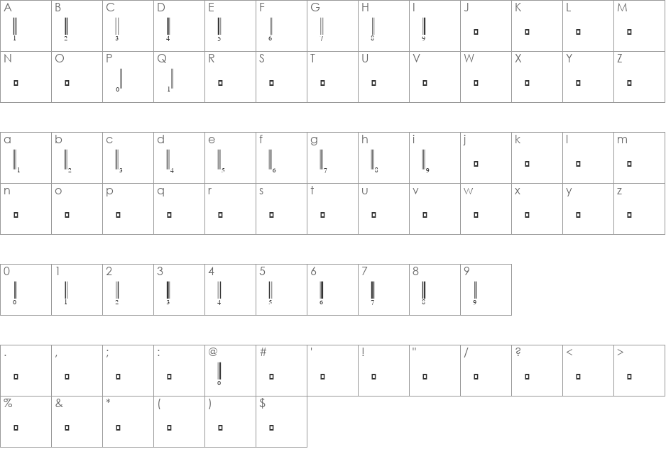UPC-E Short font character map preview
