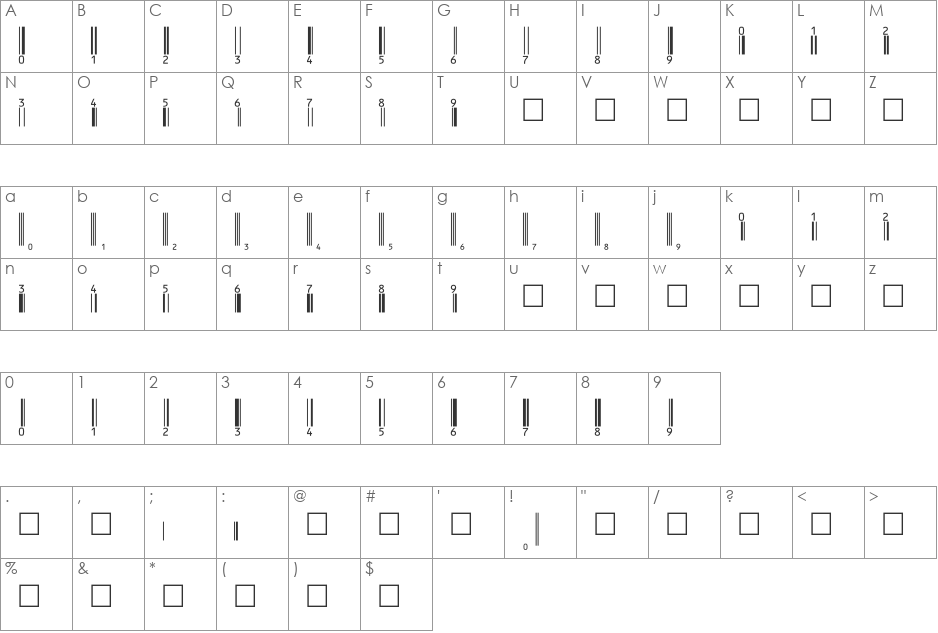 UpcEP36Tt font character map preview