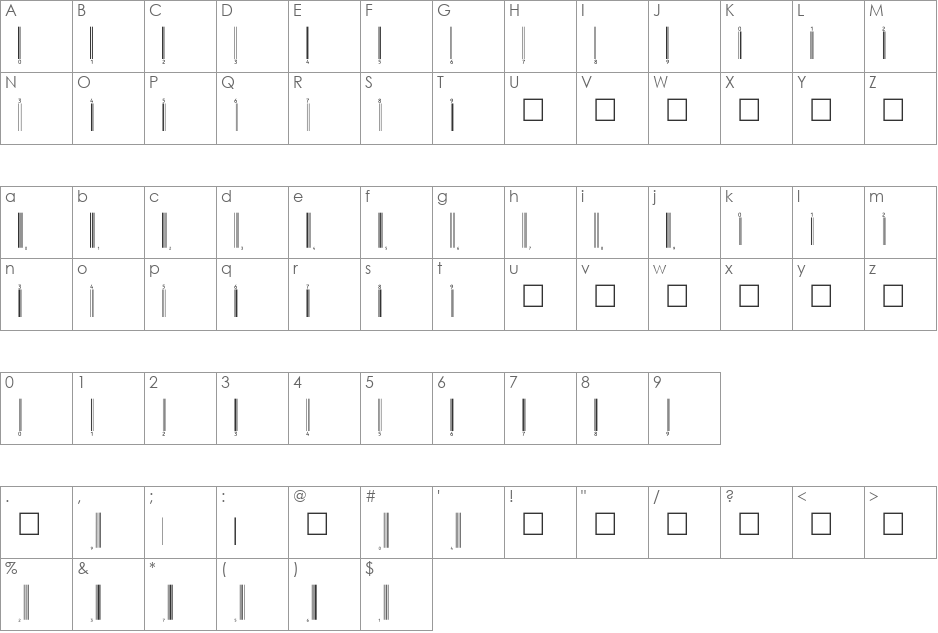 UpcP72Tt font character map preview