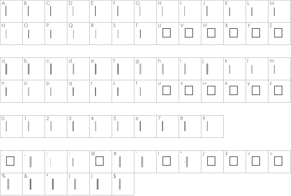 UpcP72xTt font character map preview