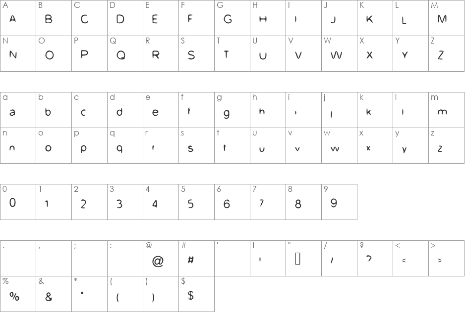 UpDown font character map preview