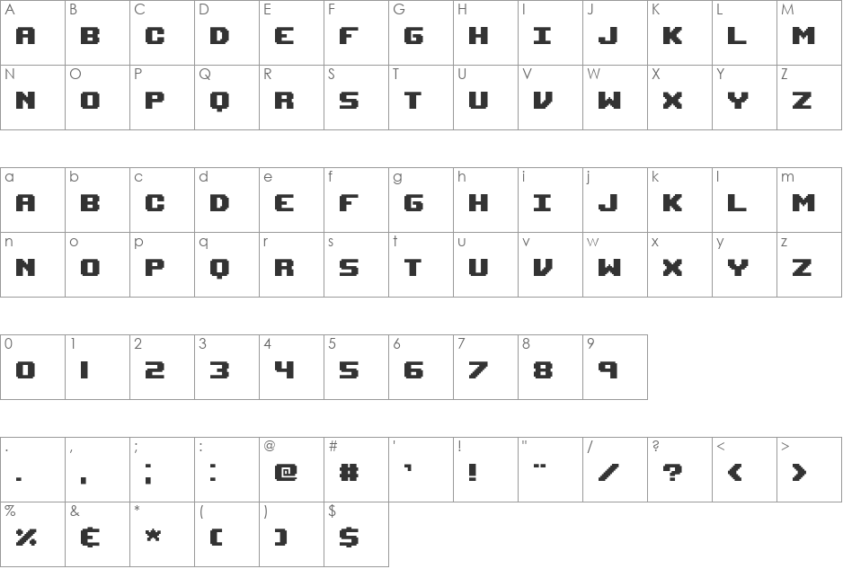 Upheaval Pro font character map preview