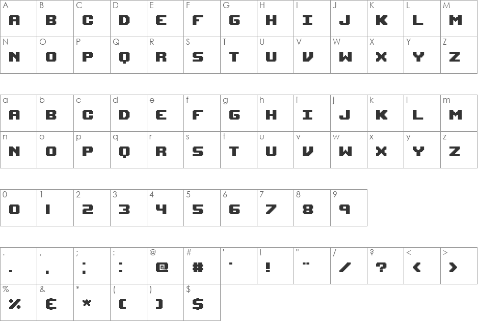 Upheaval TT BRK font character map preview