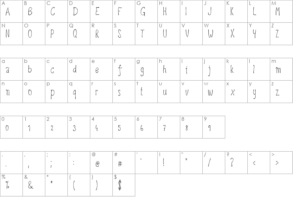 upirpaw font character map preview