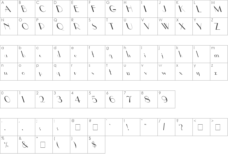 Upp Ea Leftys font character map preview