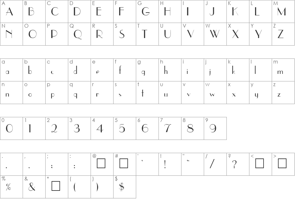 UppEa font character map preview