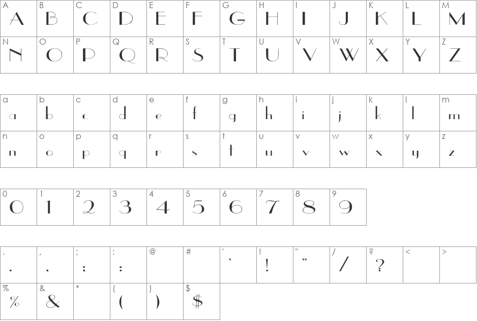 UppEa Wd font character map preview