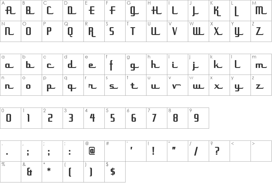 Uppen Arms NF font character map preview