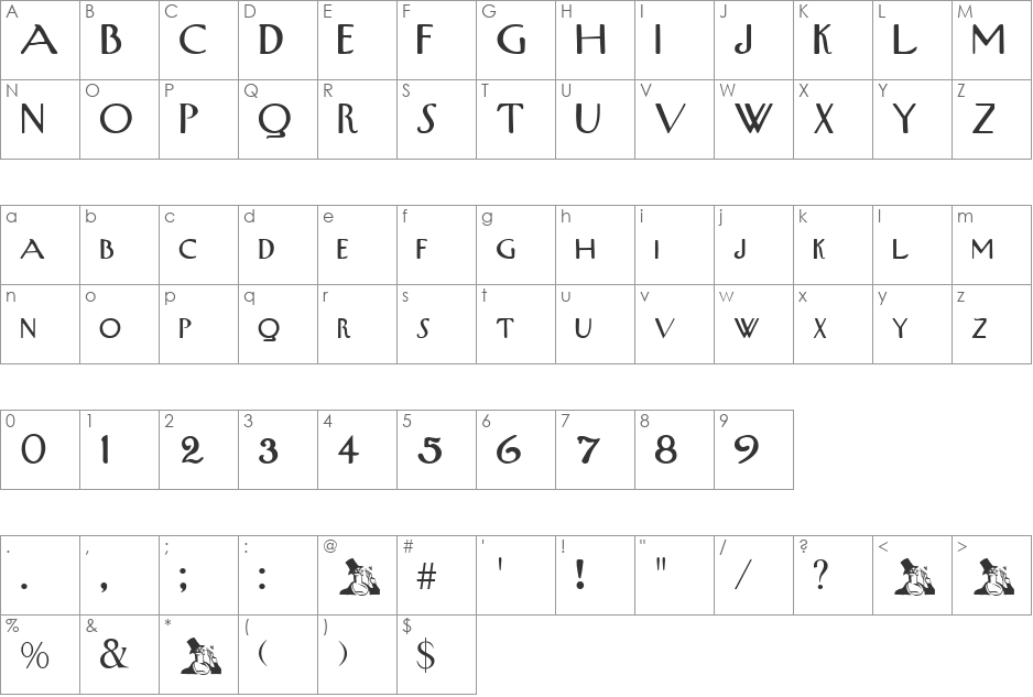 Upper font character map preview