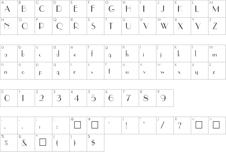 Upper-EastSide font character map preview