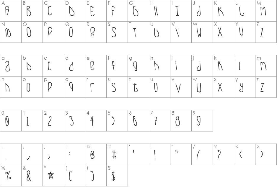 Uppercut Nursery font character map preview