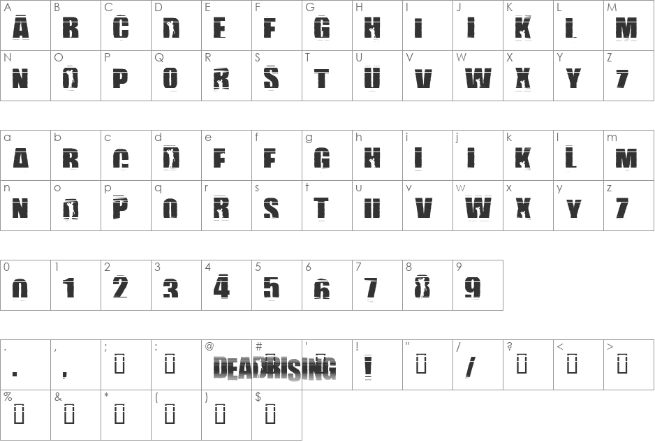 Uprising font character map preview