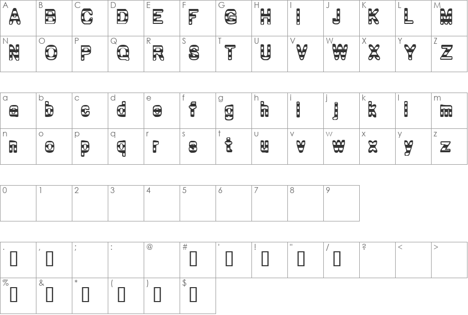 Upset font character map preview