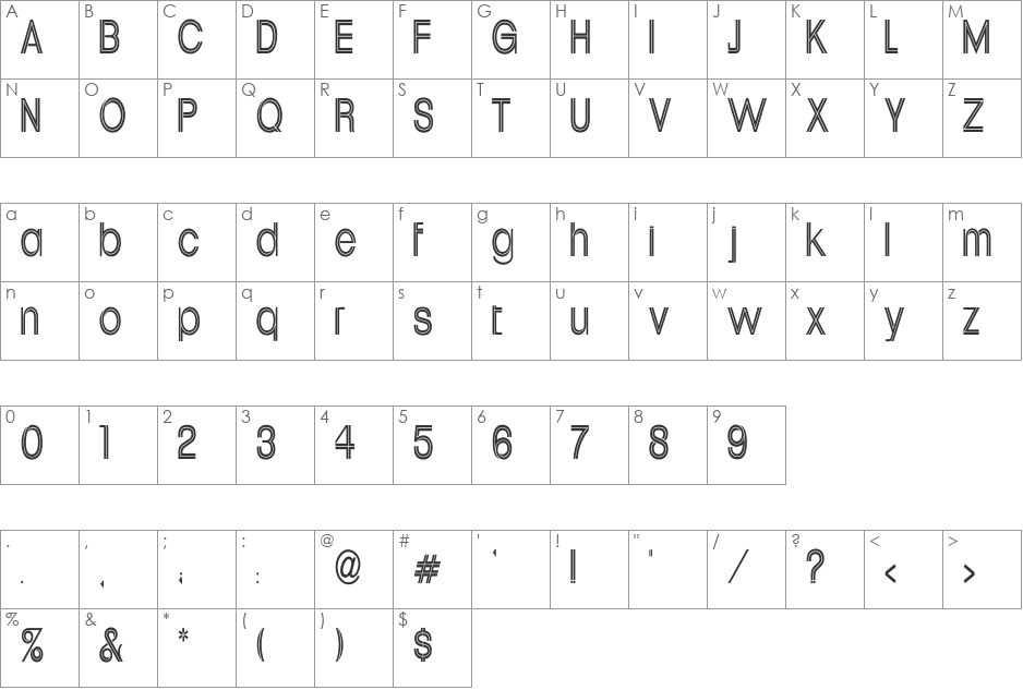 Uptight Cn font character map preview