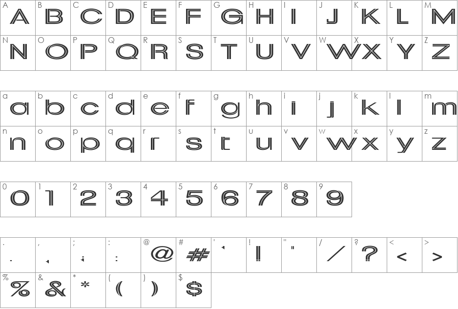Uptight Ex font character map preview