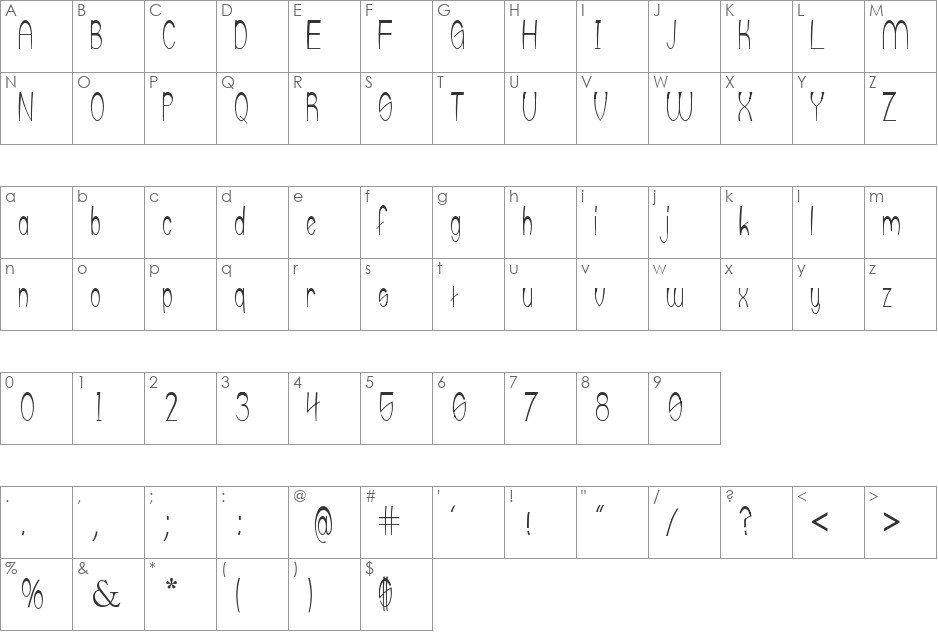 upTOP font character map preview