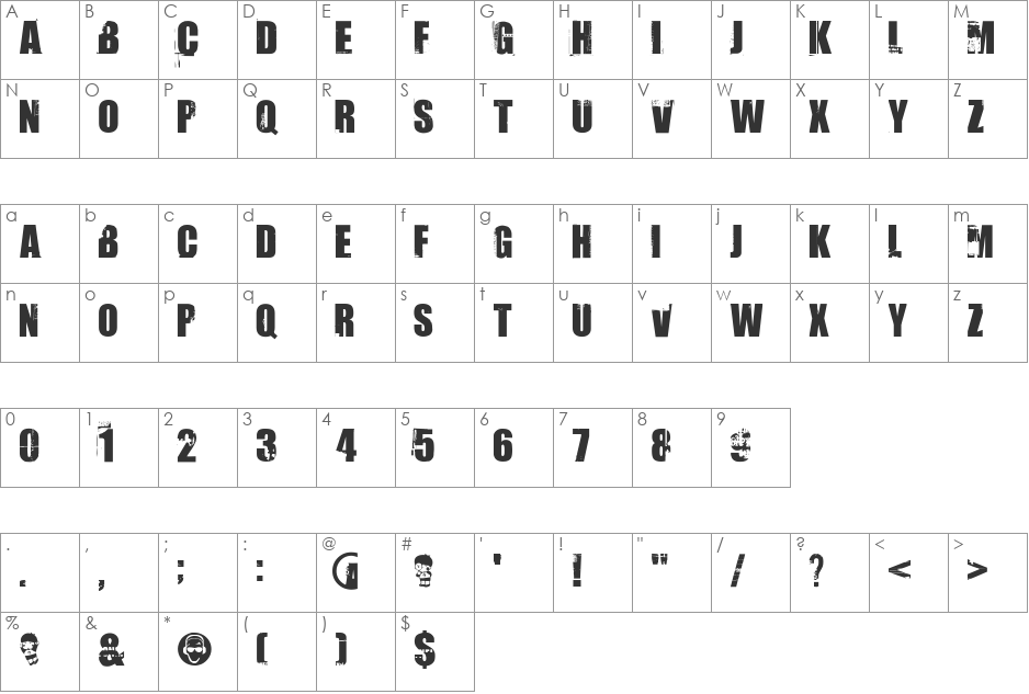 Uptown font character map preview