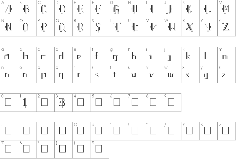 Uptown font character map preview