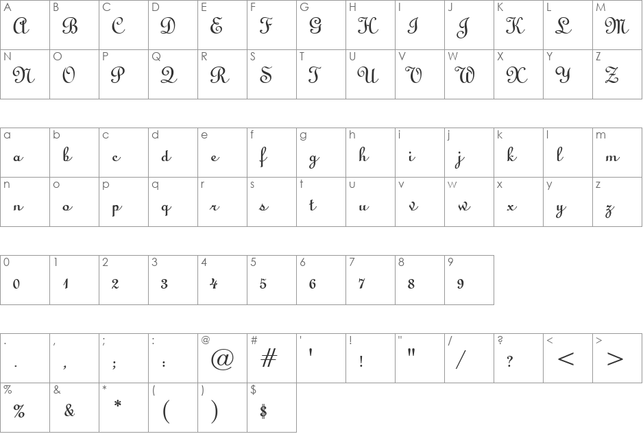 Uptype font character map preview