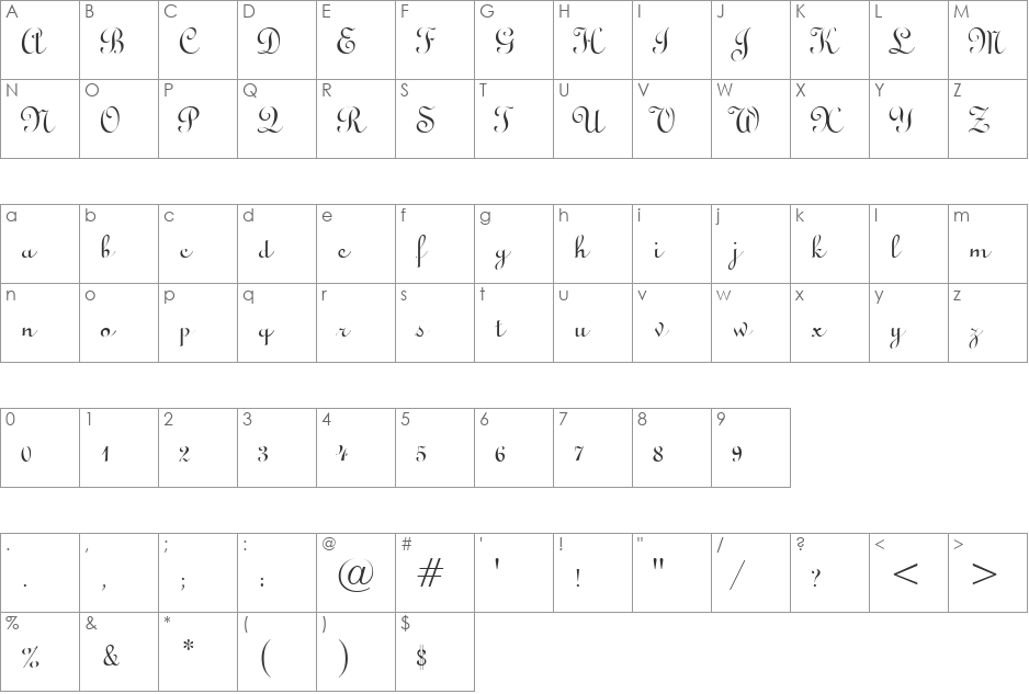 Uptype font character map preview
