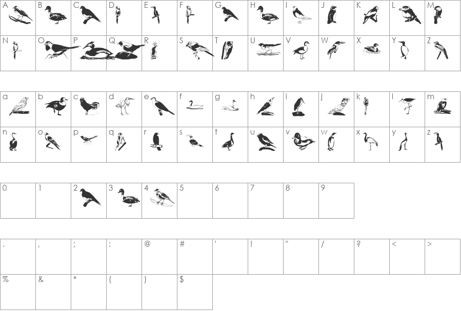 UpUpAndAway font character map preview