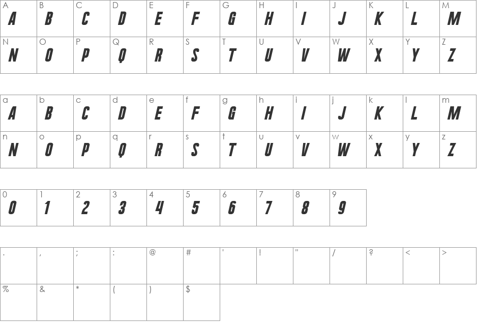 Urae Nium font character map preview