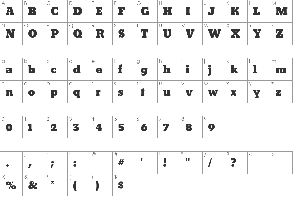 Beton CG ExtraBold font character map preview