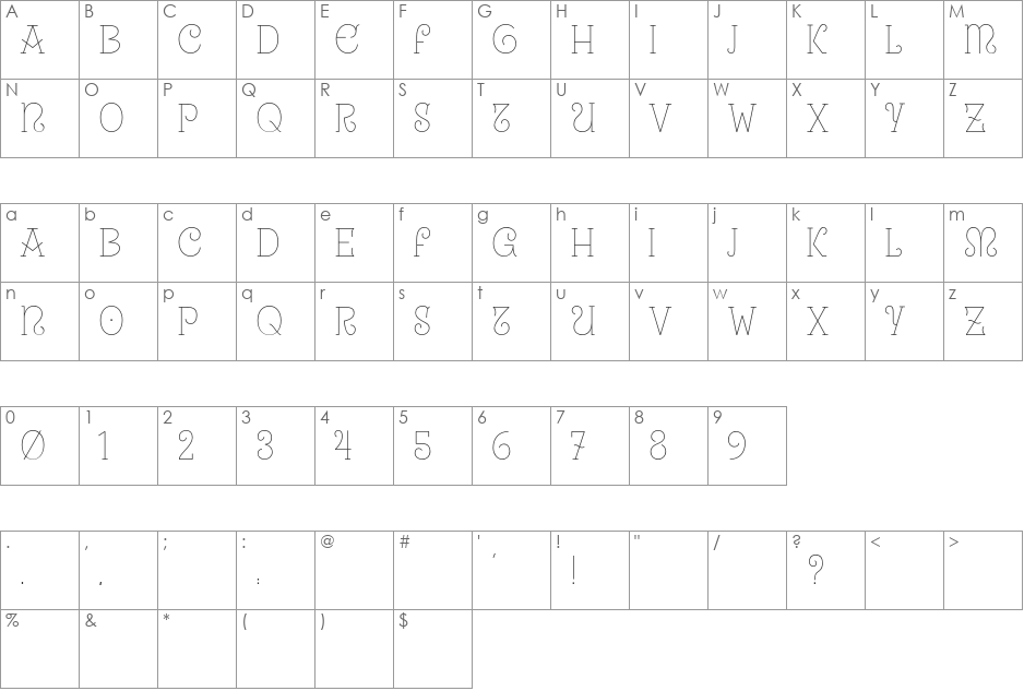 Uralita font character map preview