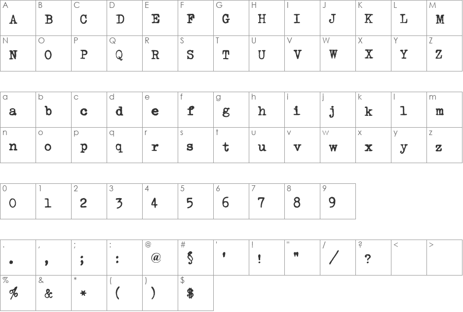 Urania_Piccola_II font character map preview