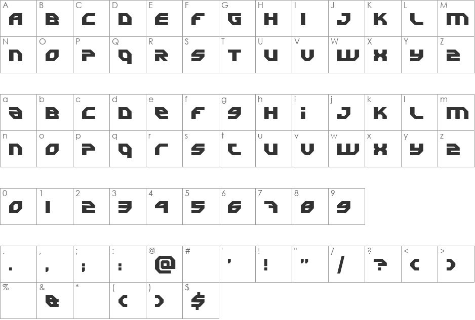 Uranium font character map preview