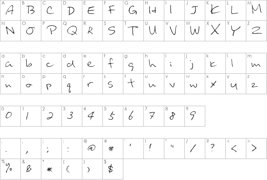 Urara font character map preview