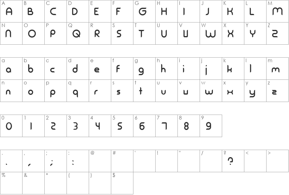 Urba font character map preview
