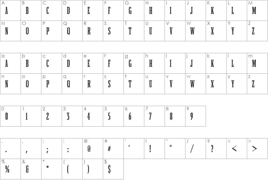 BetonComDBol font character map preview