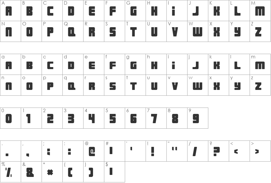 Urban Constructed font character map preview
