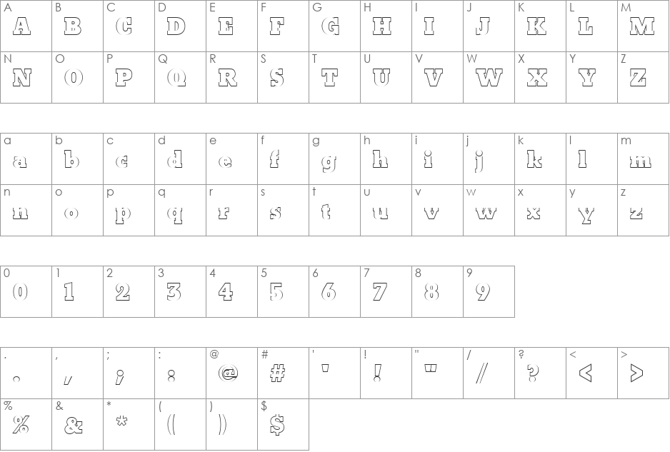 BetonOutPExtBol font character map preview