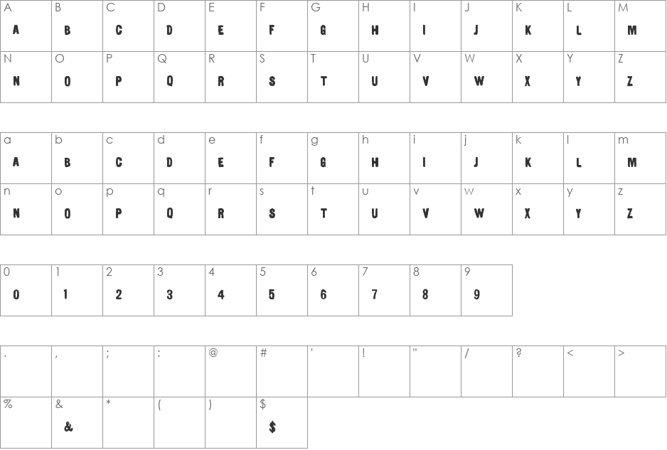 UrbanPaints font character map preview
