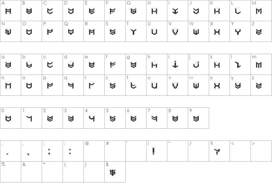 Urbe font character map preview