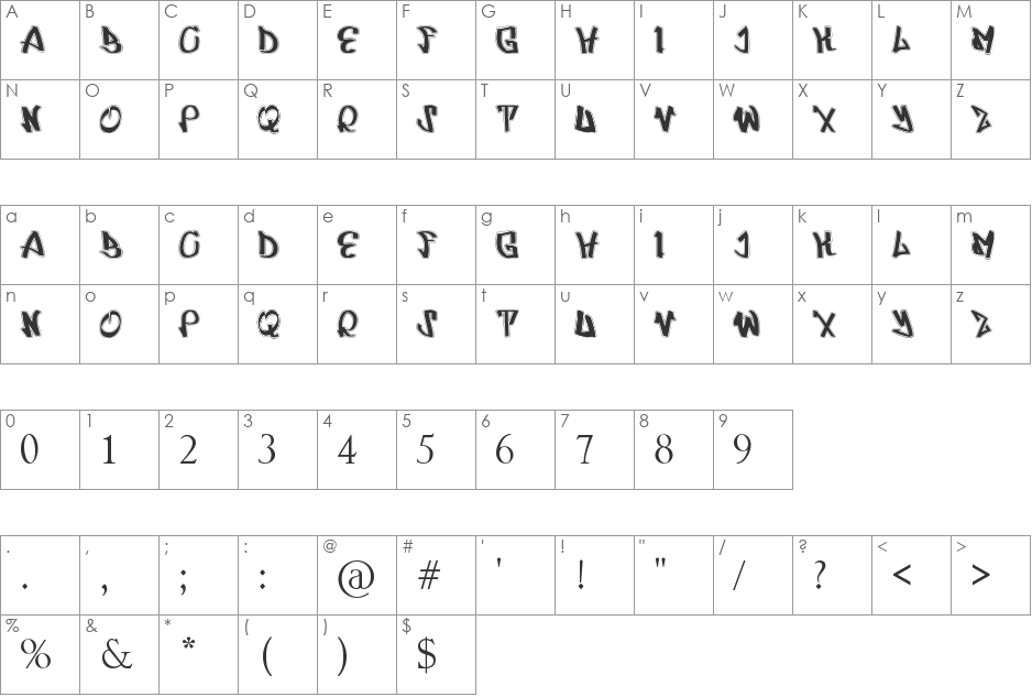 UrbRapper font character map preview