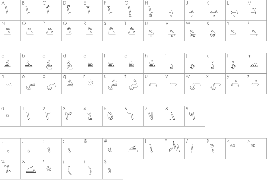 UrduKufiOutlineSSK font character map preview